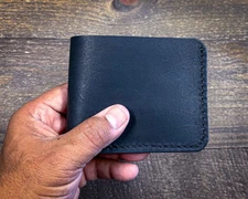 Bifold leather wallet 6 pocket black USA made Tinkerman Leatherworks