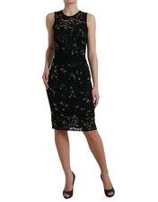 Dolce & Gabbana Black Floral Lace Crystal Sheath Women's Dress Authentic