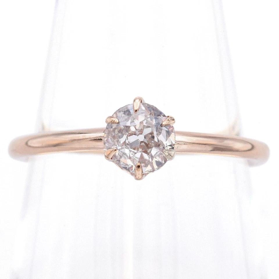 Antiguo anillo de compromiso solitario de diamantes talla euro de 0,40 quilates de oro amarillo Foto 2 de 4