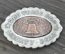 Vintage Bergamot Brass Works 200 Years Ago Liberty Bell Belt Buckel READ