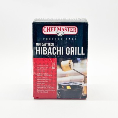 ChefMaster Cast Iron Mini Hibachi Grill, Indoor S'mores, Appetizers, Wooden Base