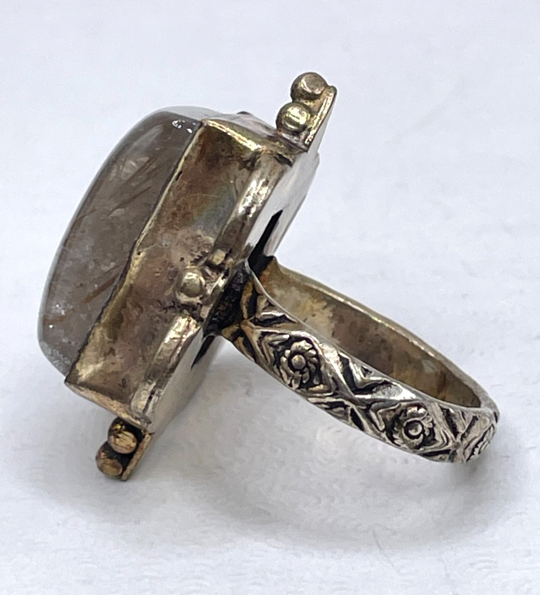 VTG Chunky Rutilated Quartz Statement Ring 925 St… - image 3