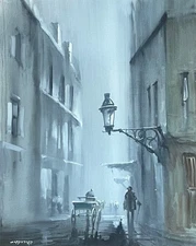 Vintage Mid Century Abstract Expressionism Cityscape Oil Painting