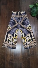 Eva Varro Wide Leg Palazzo Pants M Stretch Pull On Travel Artsy Resort Boho Chic