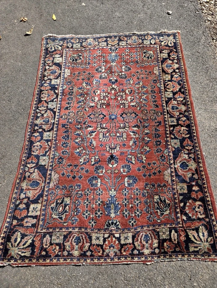 Tapete persa antigo raro SAROUK 3x5' VERMELHO floral tecido fino c.1910s - Imagem 4 de 4