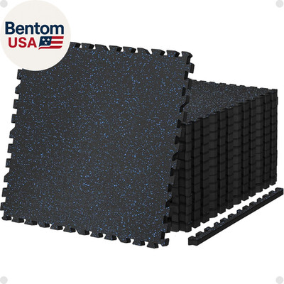 0.79In Thick 48 Sq Ft Exercise Equipment Mats, 12 Tiles Upgraded Rubber Top with