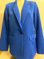 Lush Women  s M Blue Solid Knit Stretch Button Collared Blazer Jacket