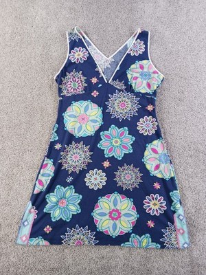 Emilio Pucci Womens Dress 14 Blue Sleeveless Geometric Cotton Blend V-Neck Y2k