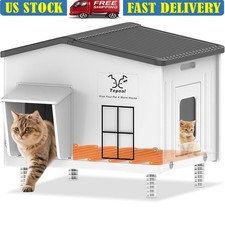 Outdoor Heated Cat House Insulated Waterproof W/ Escape Door Easy to Assemble US
