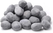 24Pcs Light Weight Ceramic Fiber Pebble Stones for Fire Pit and Fireplace - Grey