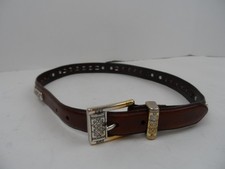 Fossil Brown Leather Concho Women's Belt Silver Buckle - Size S/26-28 / 1" W