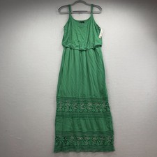 New Directions Dress Womens PL Petite Large Green Maxi Crochet Lace Boho Rayon