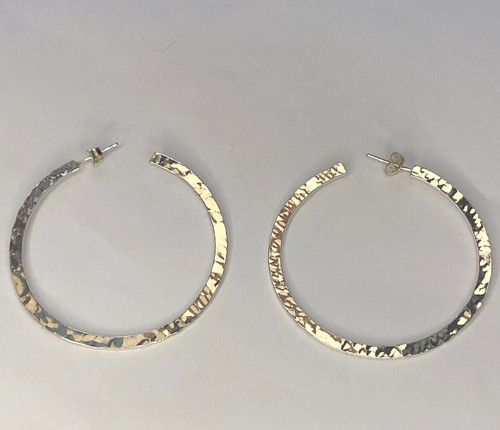 Sterling Silver HAMMERED HOOPS 50mm SOLID 925 Hammer Textured Finish HOOP UK