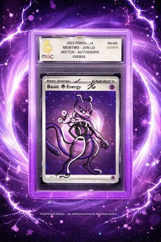 🔮✨ Mewtwo Hand-Drawn Sketch by Jon Lo ✍🏻 – MGC Authentic + GrailGuard & Swirls