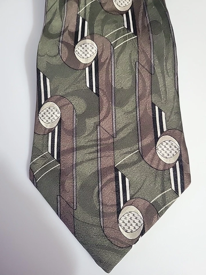 Corbata Ketch Seda Verde Oliva Marrón Negro Gris Geométrica 4x58 Columpio Casino ROCKABILLY Foto 3 de 4