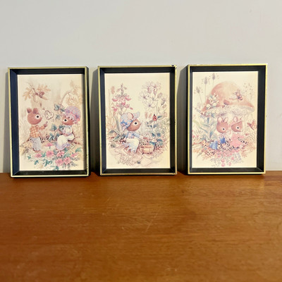 Vintage Kunstrahmen Bilderbuch Illustration Kitsch Waldtiere Cottagecore