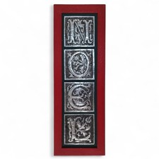 Large VTG Red Framed Wood/ Metal Christmas Noel Decorative Wall Art 29" x 10"