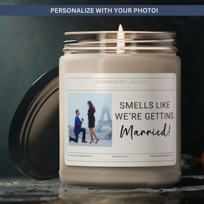 Personalized Photo Smells Like We're Getting Married 9oz Candle Engagement Gift