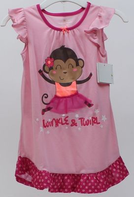 Jumping Beans Girls Pink Monkey Tutu Nightgown & Matching Doll Nightgown Size 2T
