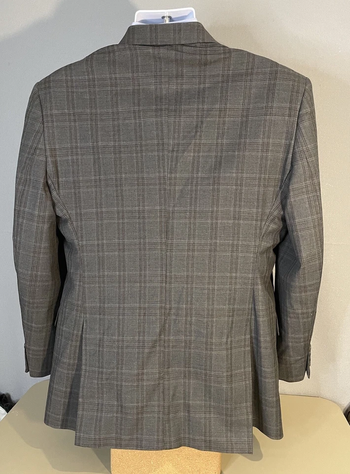 Stafford Blazer Men 48R Gray Windowpane Plaid Classic Fit Jacket - Image 4 of 4