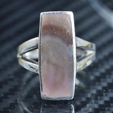 size 6.5, southwestern sterling silver 925 handmade band ring w/ abalone inlay