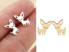 Unisex Titanium Chihuahua Dog Puppy Silver/Gold/Black Stud Earrings