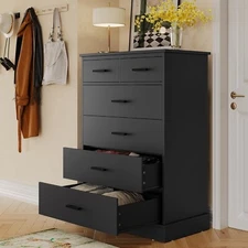 Black Dresser with 6 Drawers for Bedroom Tall Chest of 6 Drawers Storage Cabinet