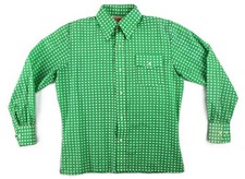 VTG 70s 80s SKYR US Men  s Medium Green Check Nylon Long Sleeve Disco Shirt