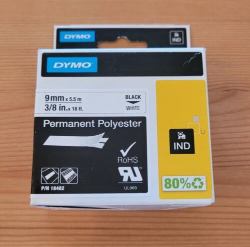 Genuine Dymo Rhino Permanent Polyester 9mm Black on White Industrial Labels New - Picture 1 of 8