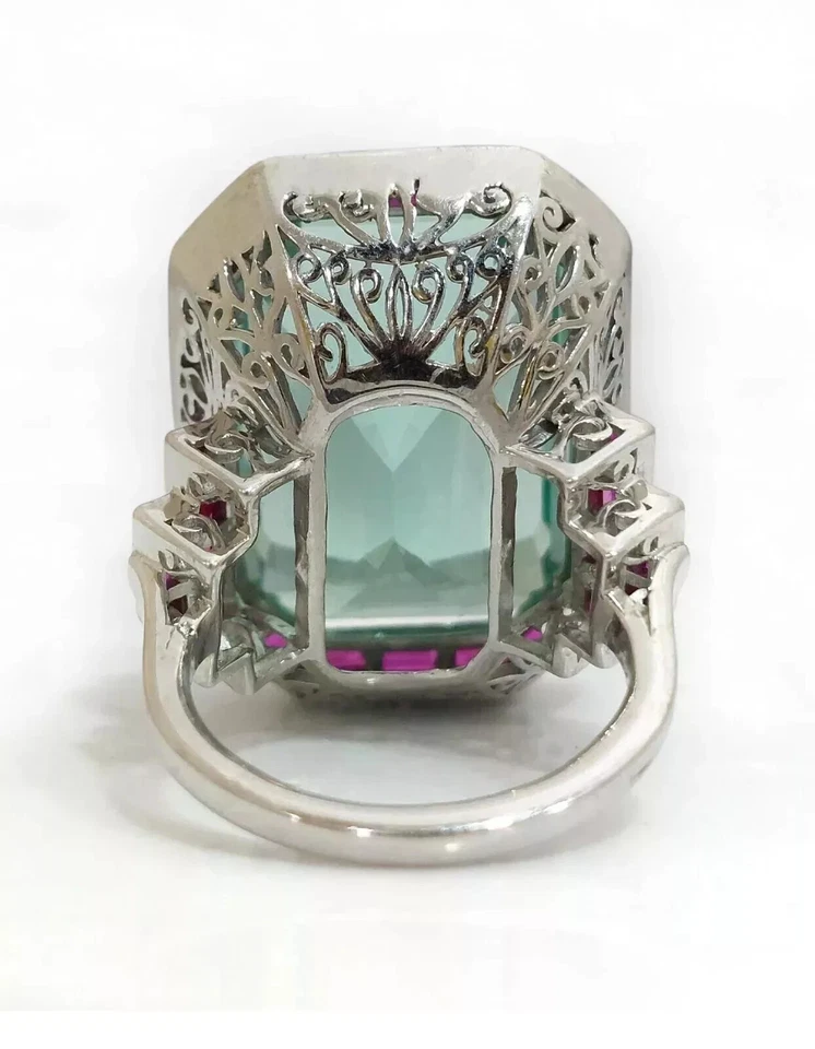 Emerald Cut Lab Created Diamond Woman Special Engagement Ring 14K White Gold FN - Image 2 of 4