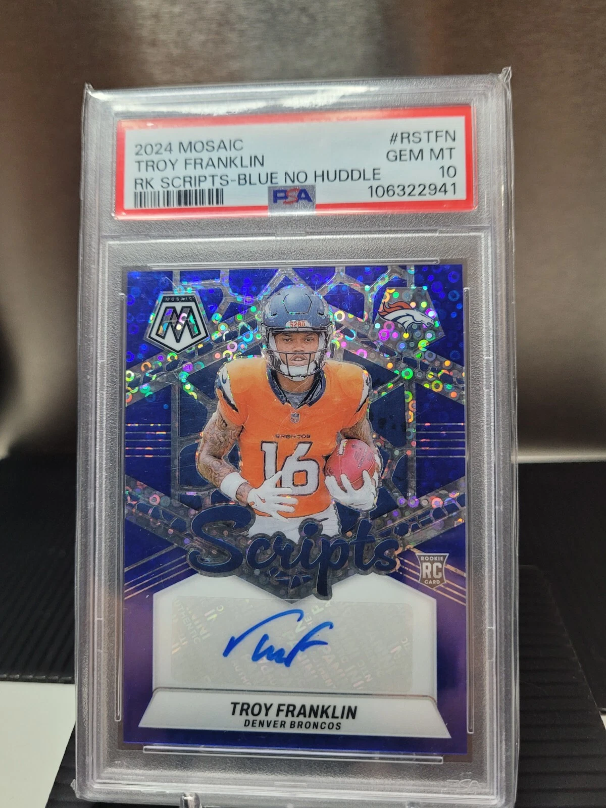 Troy Franklin Panini Mosaic Rookie Scripts #RSTFN No Huddle Blue