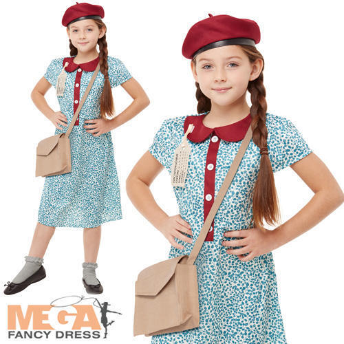 40s Wartime Girls Fancy Dress 1940s WW2 Kids Historical Book Day Costume Outfit - Picture 1 of 6