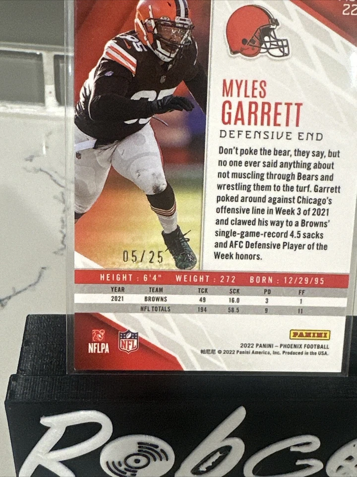2022 Panini Phoenix Green Myles Garrett /25 Cleveland Browns #22 #'d 05/25 - Image 3 of 3