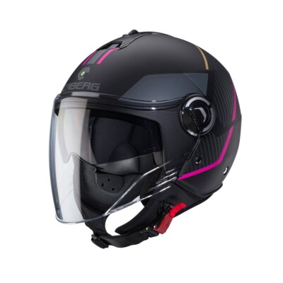 CASCO DEMI-JET CABERG RIVIERA V4X GEO NERO OPACO FUCSIA ANTRACITE TAGLIA XS