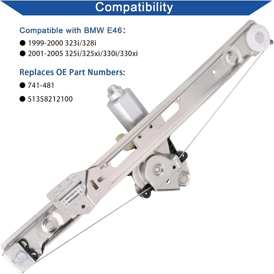 Rear Left&Right Power Window Regulator w/Motor for BMW 325i 328i 323i 325Xi 330i - Изображение 3 из 4