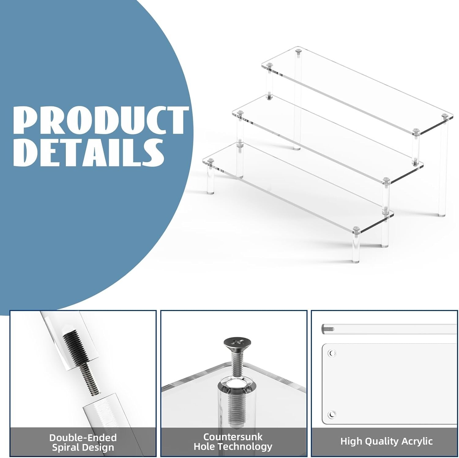 3x Acrylic Display ShelvesClear Display Stands Risers Shelf Retail
