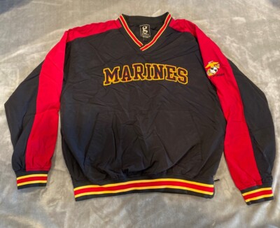 US Marines Pullover Jacket Size L Vintage Y2K Windbreaker Style Mens Black