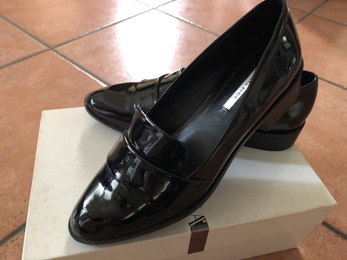 Scarpe Donna Zara Tacco Basso Sexy Mocassino Zara Misura 37 Vernice Nera  Nero | eBay