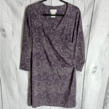 Soft Surroundings Purple & Gray Lace-Print Surplice Faux Wrap Dress Small Petite