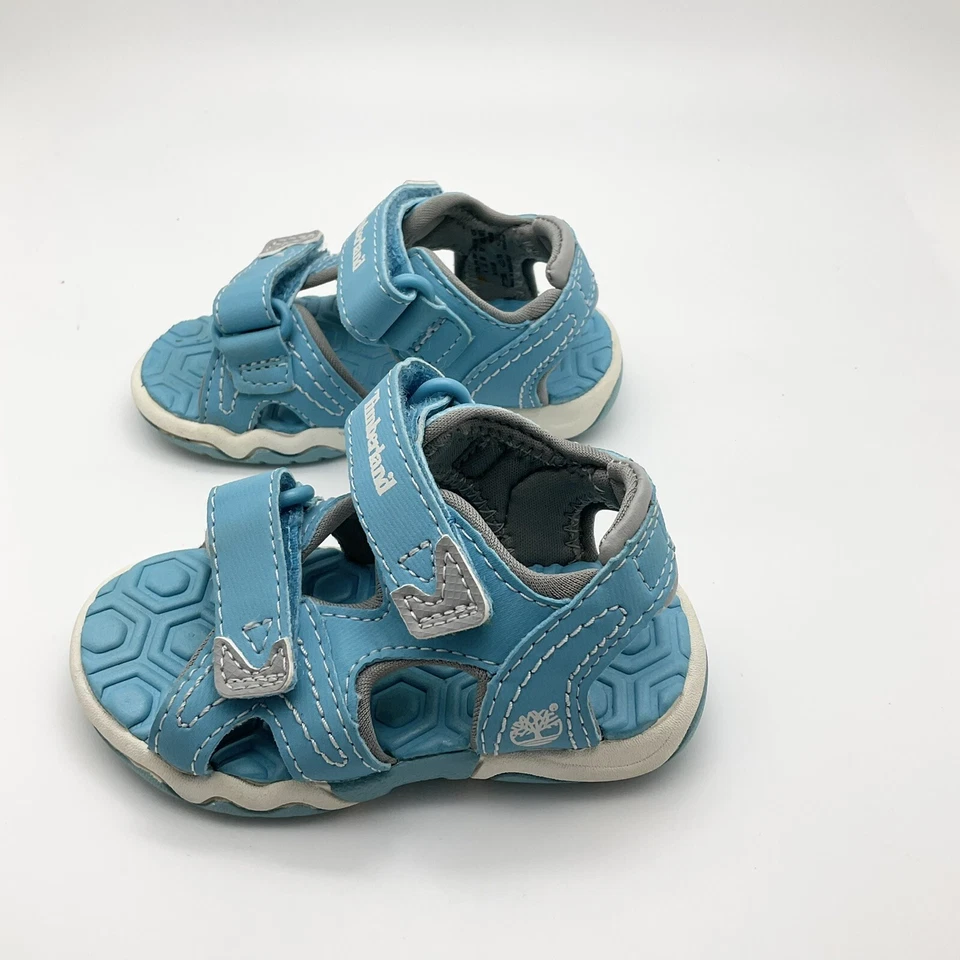 Timberland Exterior Sandalias Zapatos Azul Aqua 4 Niños Pequeños Doble Correa Verde Azulado Verano Foto 4 de 4
