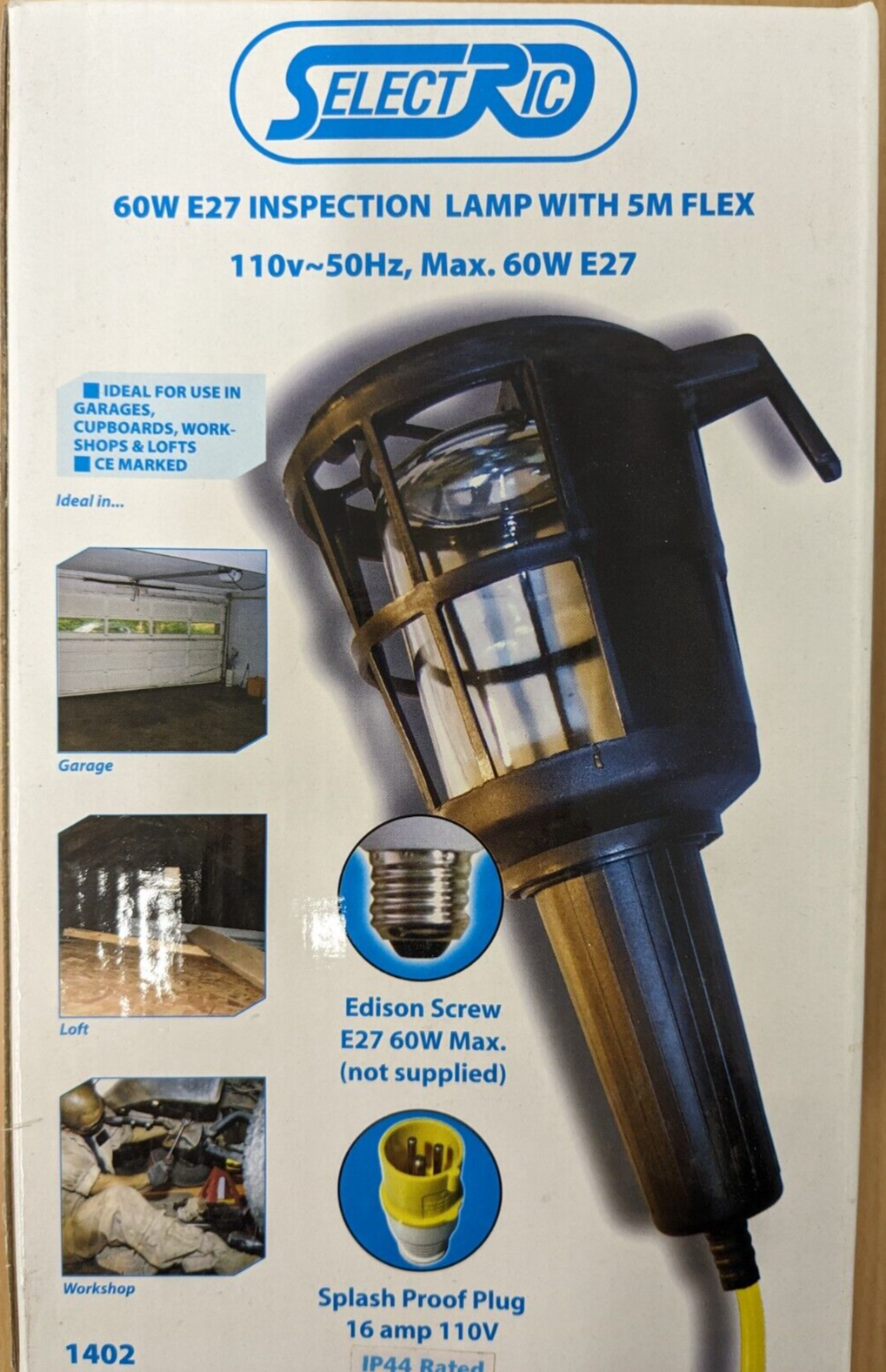 SELECTRIC 110V INSPECTION LAMP. 5M LEAD, 100W (WITH LED BULB) E27