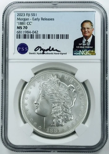 2023 FIJI “1881 CC” SILVER MORGAN DOLLAR! NGC MS70! COLLECTORS ITEM! NR #P2011