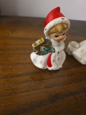 Vintage Napco Ceramic Snowflake Girls Figurines Christmas Candle