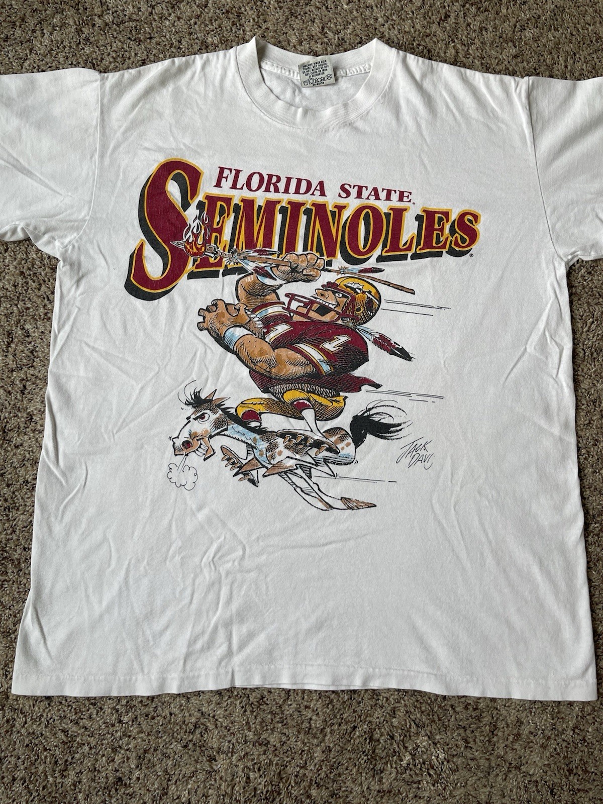 VTG 90s Florida State University Seminoles FSU Rare Jack Davis Rare Graphic XL