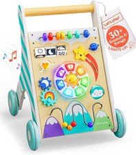 Wooden Baby Walker W/ Music  Lights Adjustable Speed Sit to Stand 4-in-1