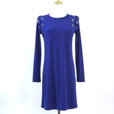Michael Kors Royal Blue Sheath Dress Small Grommet Detail Long Sleeve Stretch, S