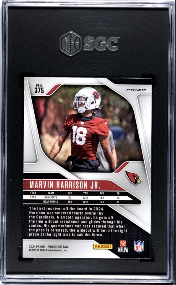Prizm Marvin Harrison Jr. #375 2024 tablero de ajedrez blanco y negro RC SGC 10 SSP! Foto 2 de 2