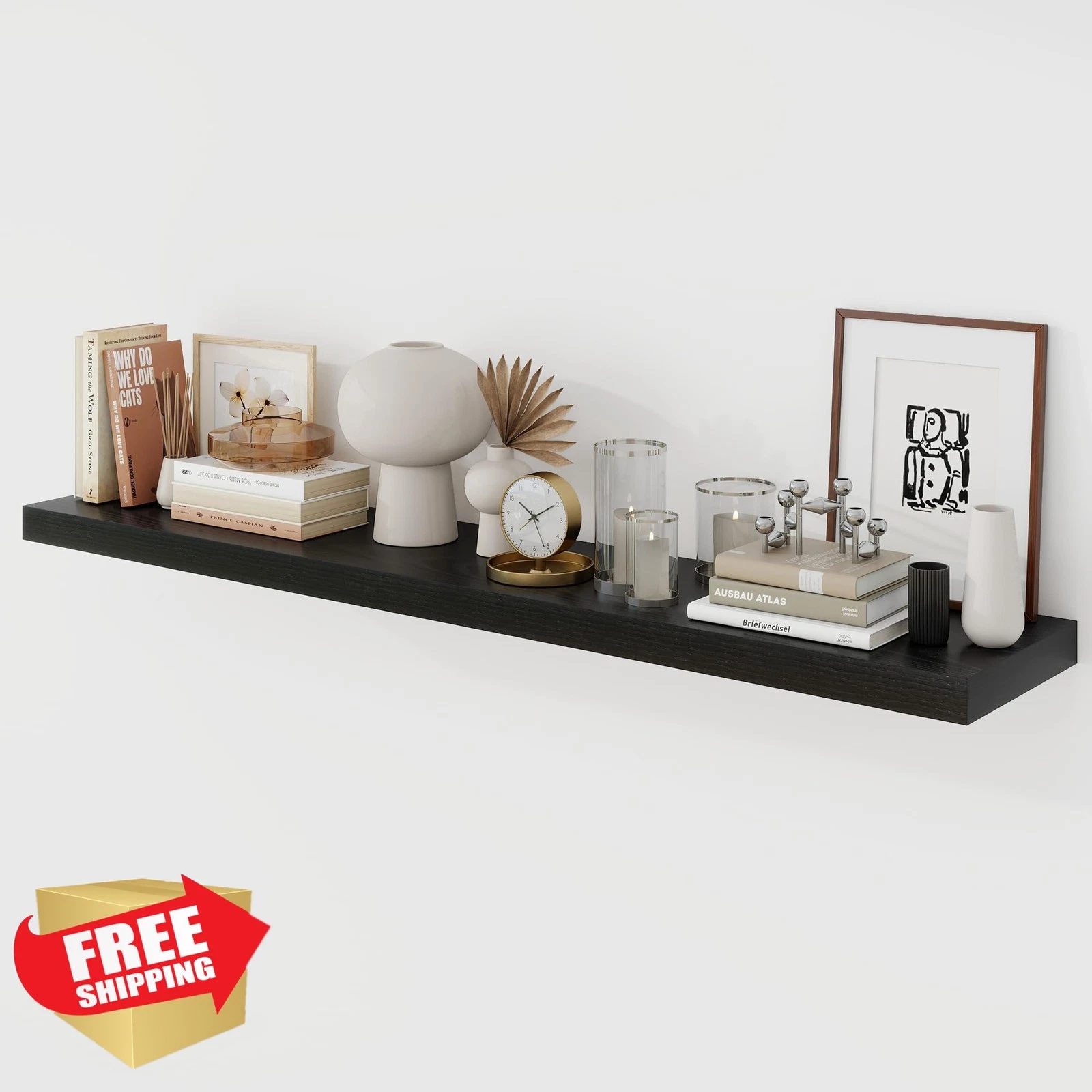 Acovy Black Floating Shelf 9.3x48 Wall Mounted
