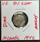 1942 - 10C Mercury Dime / 90% Silver Coin.