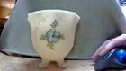 Fenton Art Glass Vase 4.5" hand painted with blue flowers artist signed K. Blake